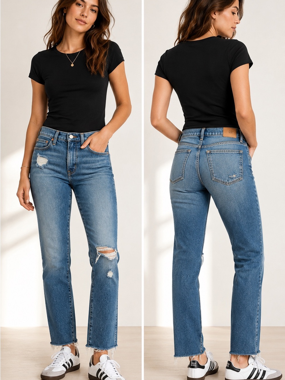 GAP Vintage Slim Mid Rise Jeans 26 Long Distressed Raw Hem Medium Blue